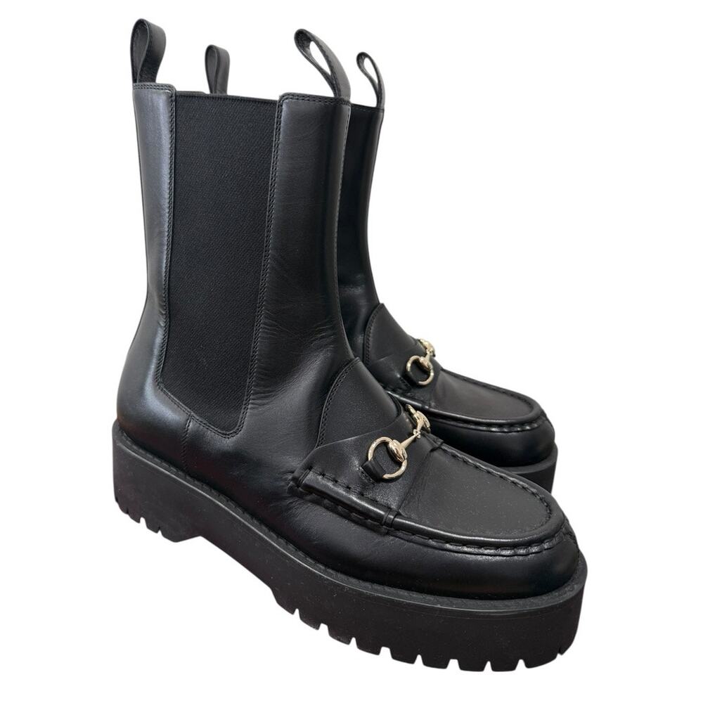 Gucci Horsebit Chelsea Black Leather Platform Boot 39 Classic - Picture 3 of 9